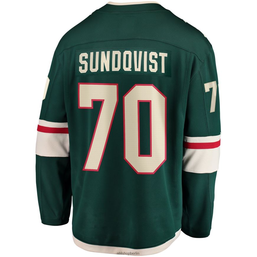 Männer NHL Minnesota Wild Oskar Sundqvist Fanatics-gebrandetes grünes Breakaway-Heimtrikot Kleidung BF680T1531