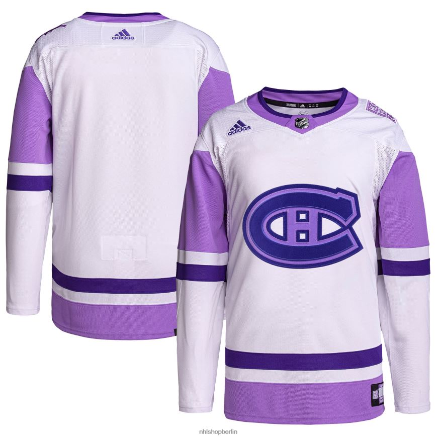 Männer NHL Montreal Canadiens adidas weiß/lila Hockey bekämpft Krebs Primegreen authentisches Blanko-Trainingstrikot Kleidung BF680T1642