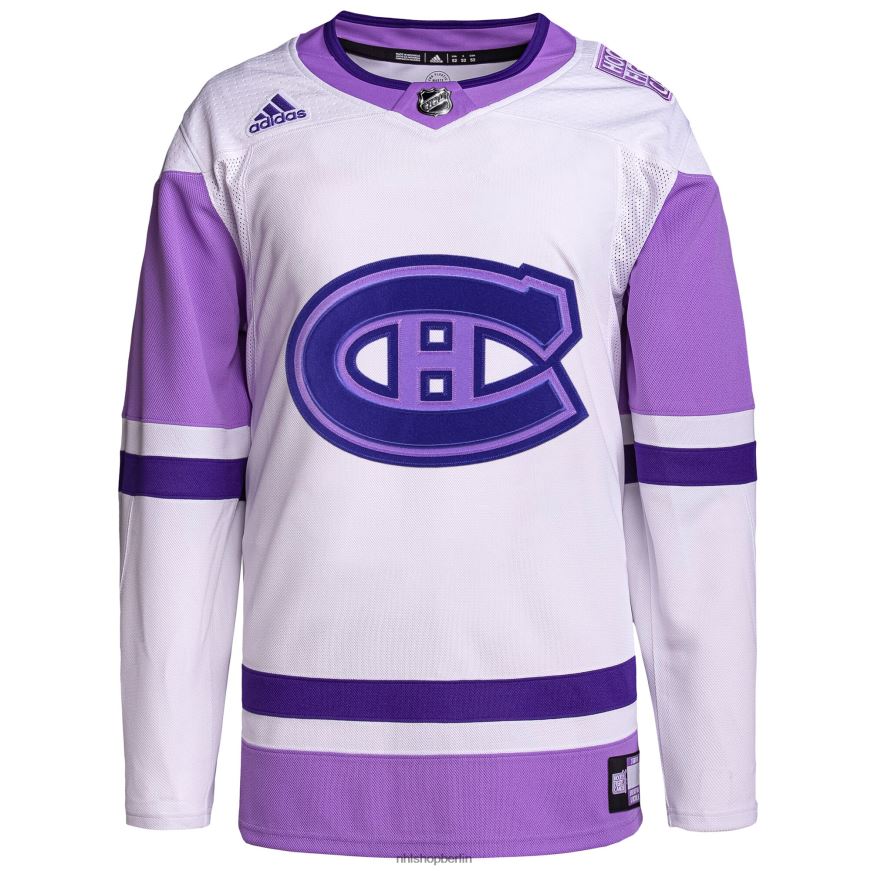 Männer NHL Montreal Canadiens adidas weiß/lila Hockey bekämpft Krebs Primegreen authentisches Blanko-Trainingstrikot Kleidung BF680T1642