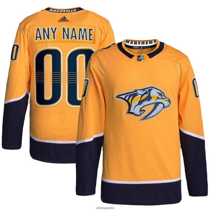 Männer NHL Nashville Predators adidas Gold Home Primegreen Authentic Pro Custom Trikot Kleidung BF680T1952