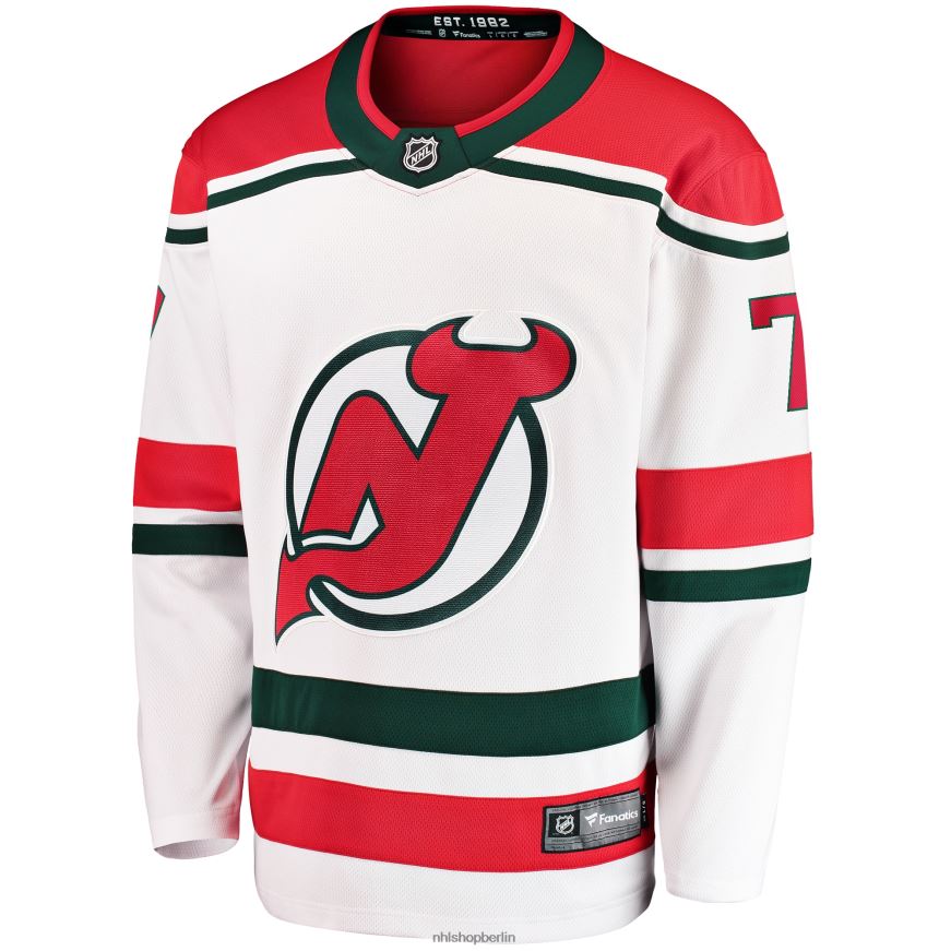 Männer NHL New Jersey Devils Dougie Hamilton Fanatics gebrandetes weißes 2022/23 Heritage Premier Breakaway-Trikot Kleidung BF680T651