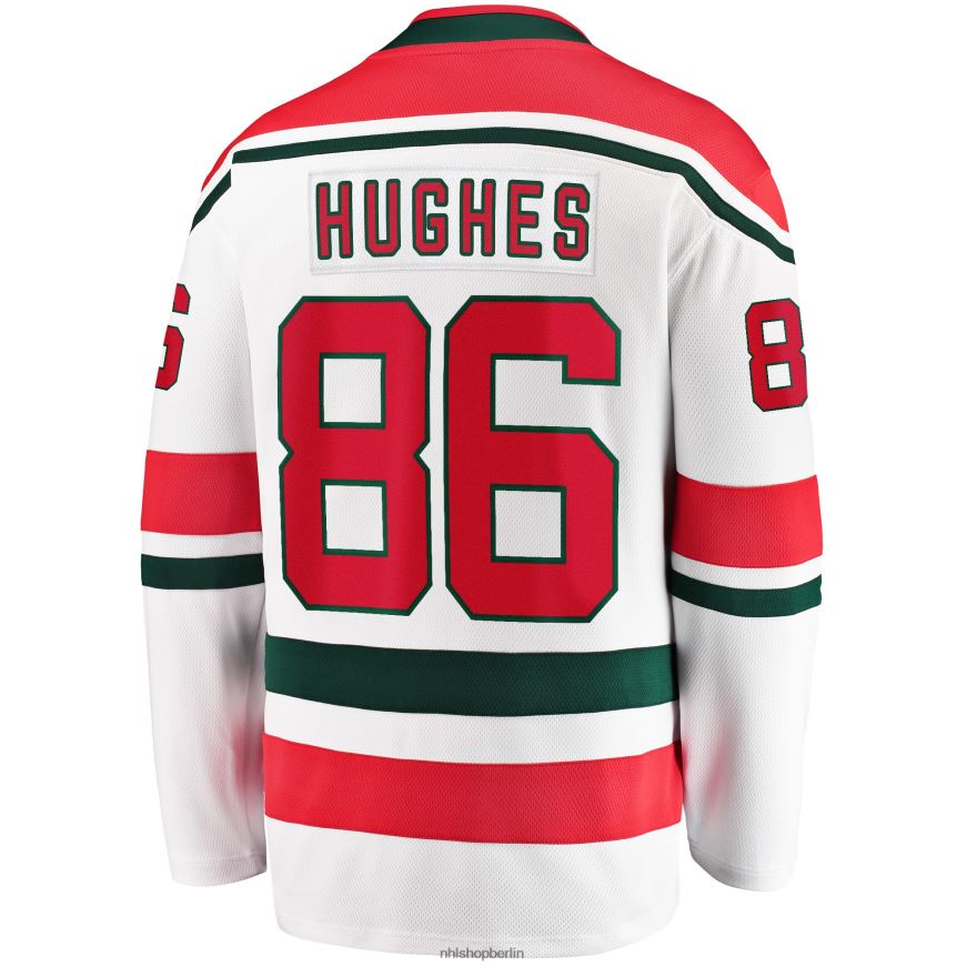 Männer NHL New Jersey Devils Jack Hughes Fanatics Branded White 2022/23 Heritage Premier Breakaway-Trikot Kleidung BF680T63