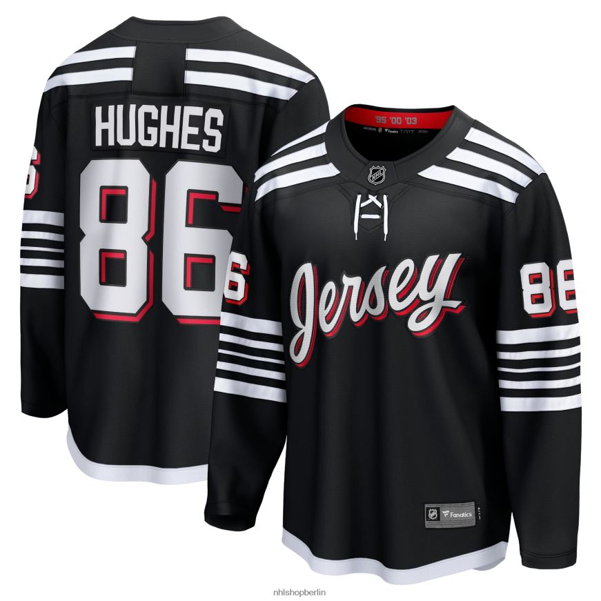 Männer NHL New Jersey Devils Jack Hughes Fanatics gebrandetes schwarzes Alternative-Premier-Breakaway-Spielertrikot Kleidung BF680T7