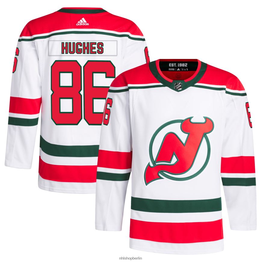 Männer NHL New Jersey Devils Jack Hughes adidas Weiß 2022/23 Heritage Primegreen Authentic Pro Jersey Kleidung BF680T75