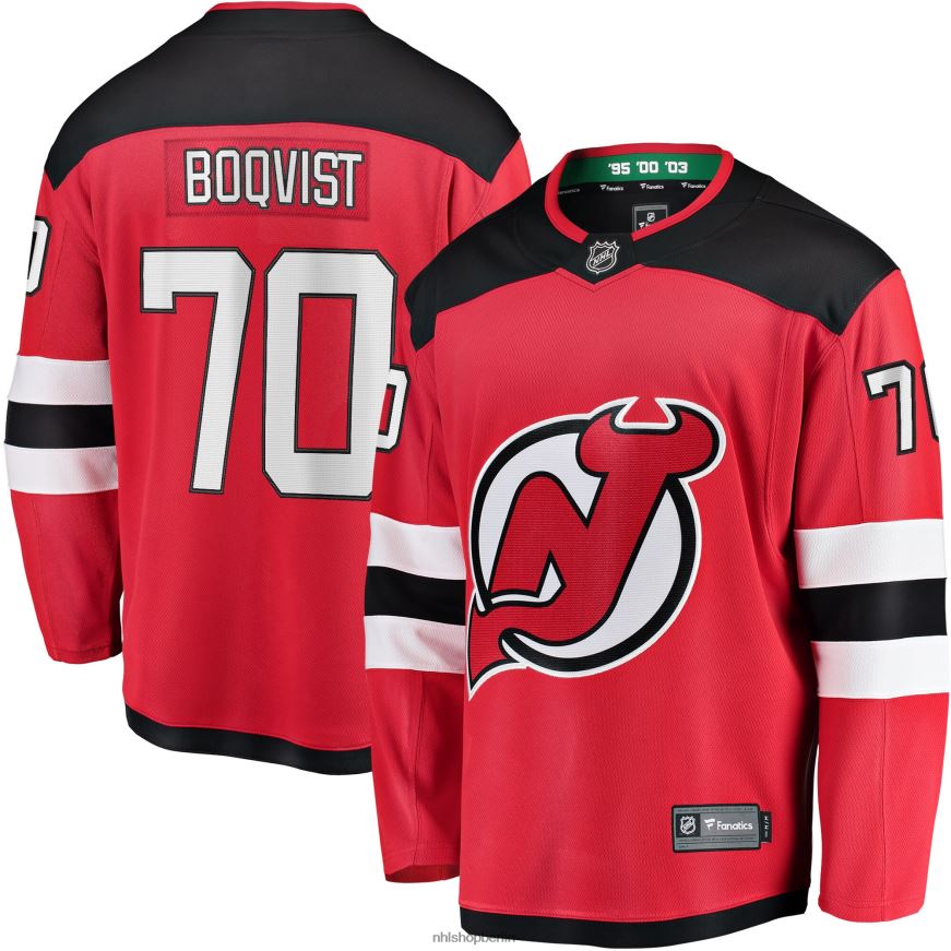 Männer NHL New Jersey Devils Jesper Boqvist Fanatics gebrandetes rotes Home-Breakaway-Spielertrikot Kleidung BF680T1818