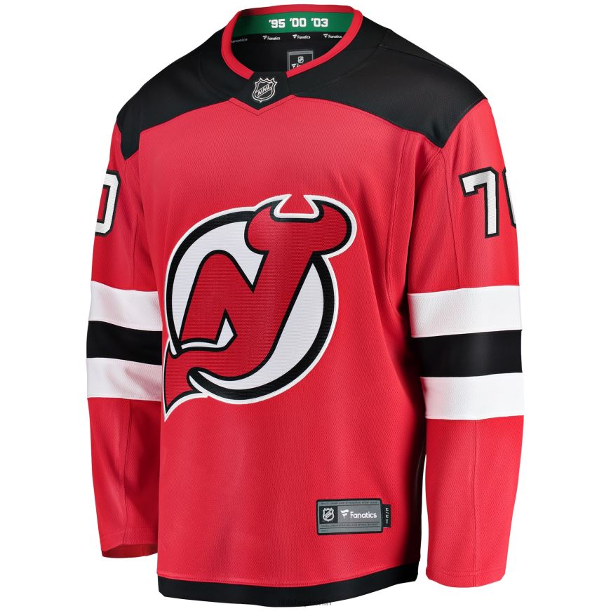 Männer NHL New Jersey Devils Jesper Boqvist Fanatics gebrandetes rotes Home-Breakaway-Spielertrikot Kleidung BF680T1818