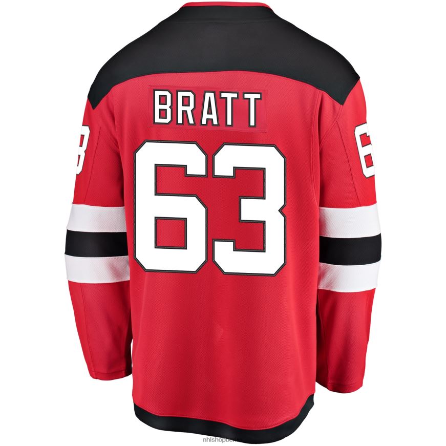 Männer NHL New Jersey Devils Jesper Bratt Fanatics-gebrandetes rotes Home-Breakaway-Spielertrikot Kleidung BF680T808