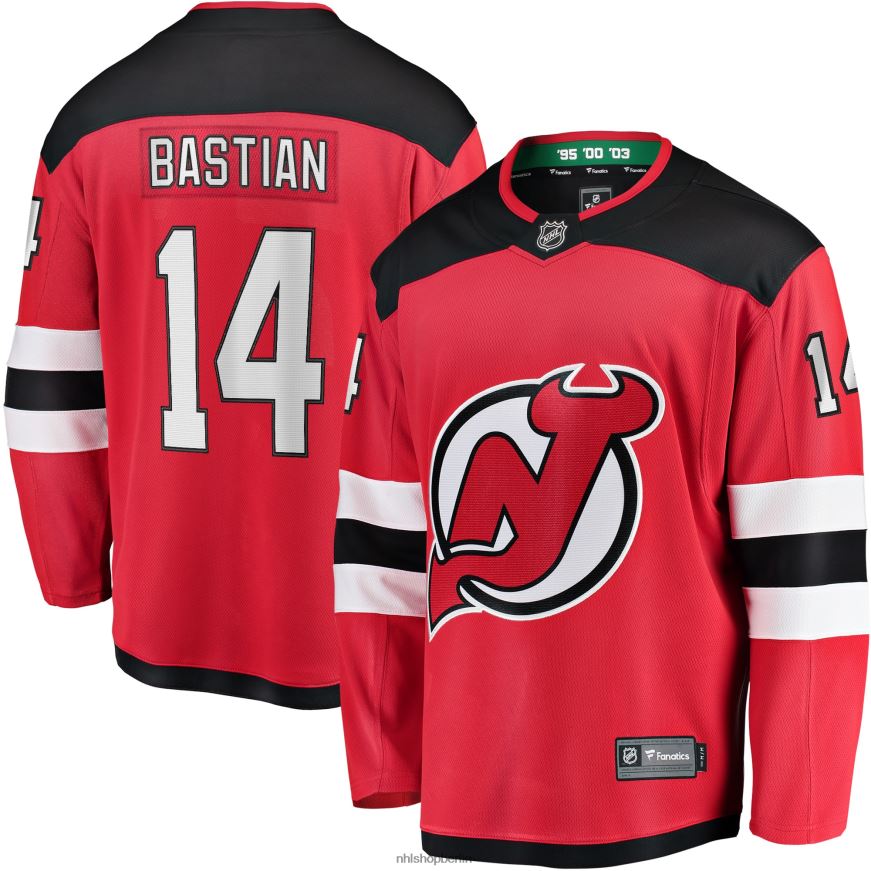 Männer NHL New Jersey Devils Nathan Bastian Fanatics-gebrandetes rotes Home-Breakaway-Spielertrikot Kleidung BF680T2213