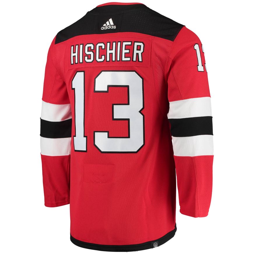 Männer NHL New Jersey Devils Nico Hischier Adidas Red Home Captain Patch Primegreen Authentisches Profispieler-Trikot Kleidung BF680T65