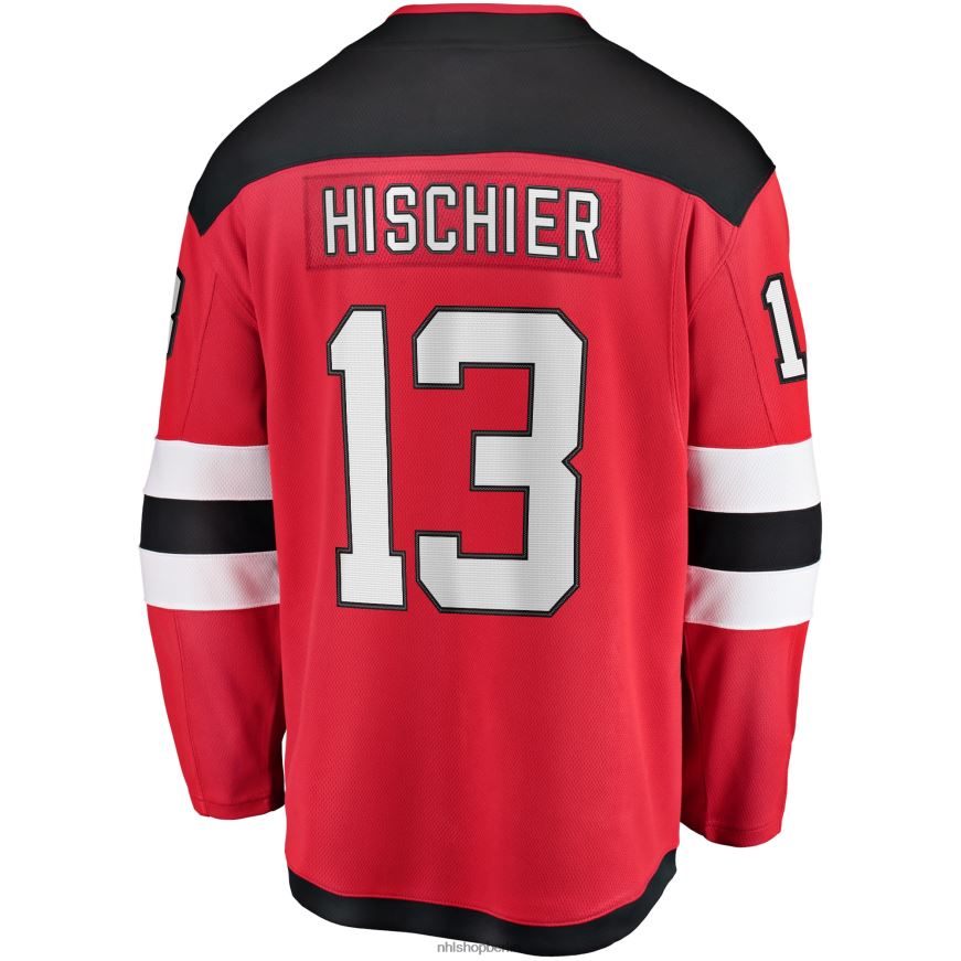 Männer NHL New Jersey Devils Nico Hischier Fanatics-Heimtrikot mit rotem Captain-Patch und Breakaway-Logo Kleidung BF680T1137