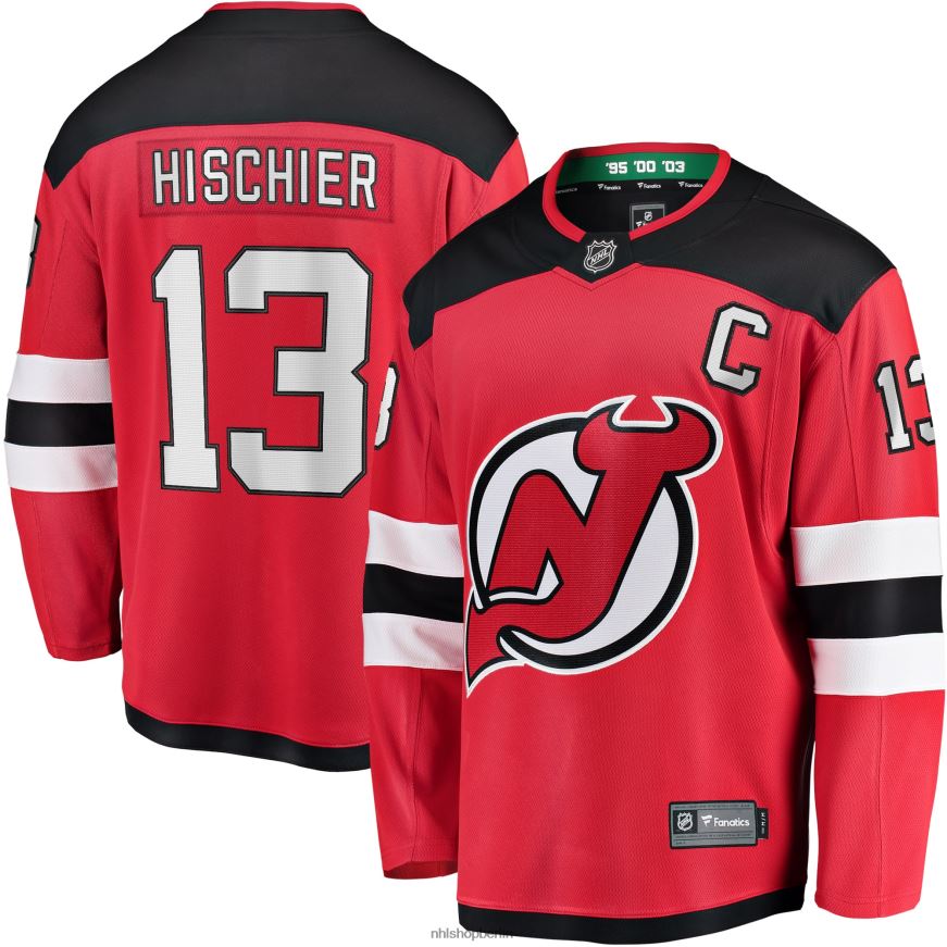 Männer NHL New Jersey Devils Nico Hischier Fanatics-gebrandetes rotes Home-Premier-Breakaway-Spielertrikot Kleidung BF680T24