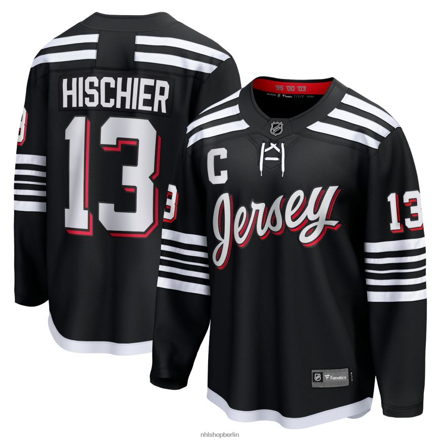 Männer NHL New Jersey Devils Nico Hischier Fanatics gebrandetes schwarzes Alternative-Premier-Breakaway-Spielertrikot Kleidung BF680T39