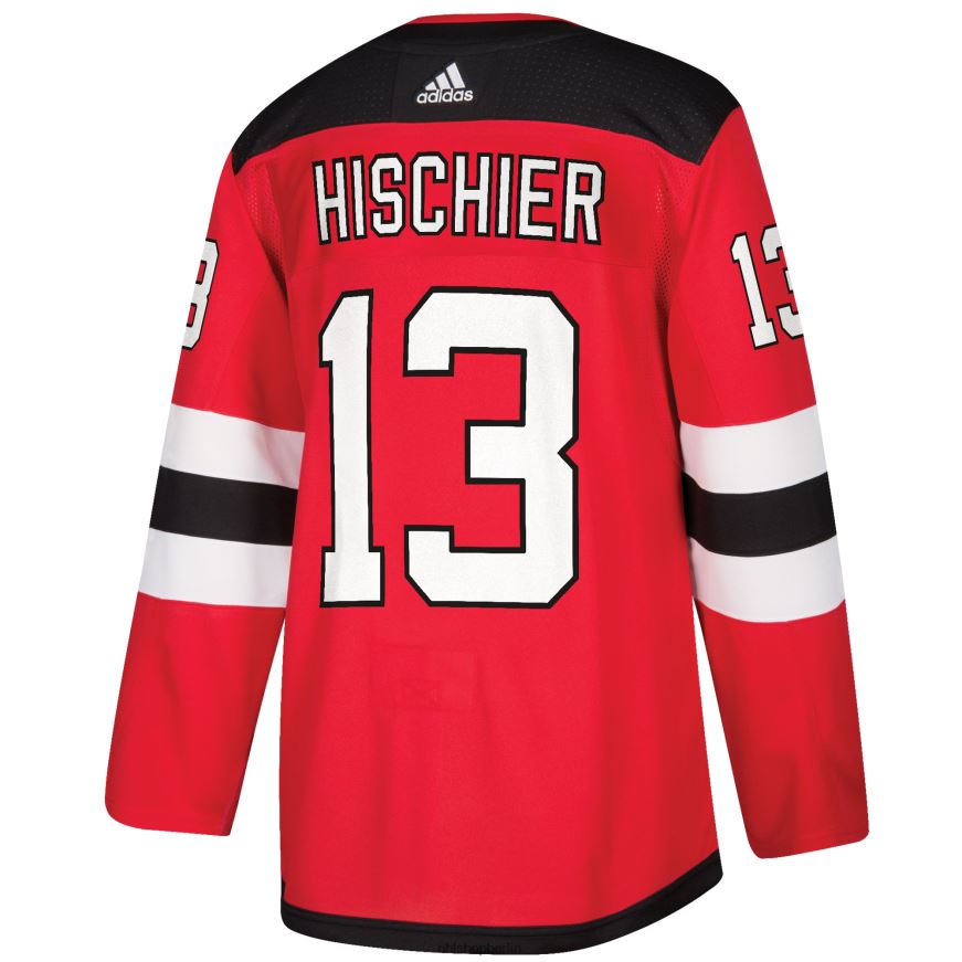 Männer NHL New Jersey Devils Nico Hischier adidas rotes authentisches Spielertrikot Kleidung BF680T1298