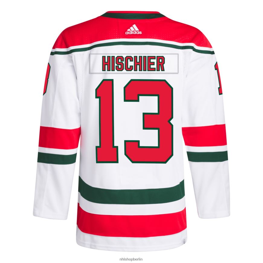 Männer NHL New Jersey Devils Nico Hischier adidas weißes 2022/23 Heritage Primegreen authentisches Pro-Trikot Kleidung BF680T259