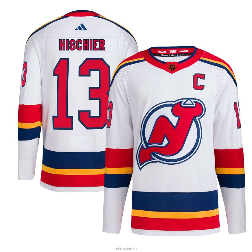 Männer NHL New Jersey Devils Nico Hischier adidas weißes Reverse Retro 20 authentisches Spielertrikot Kleidung BF680T1183