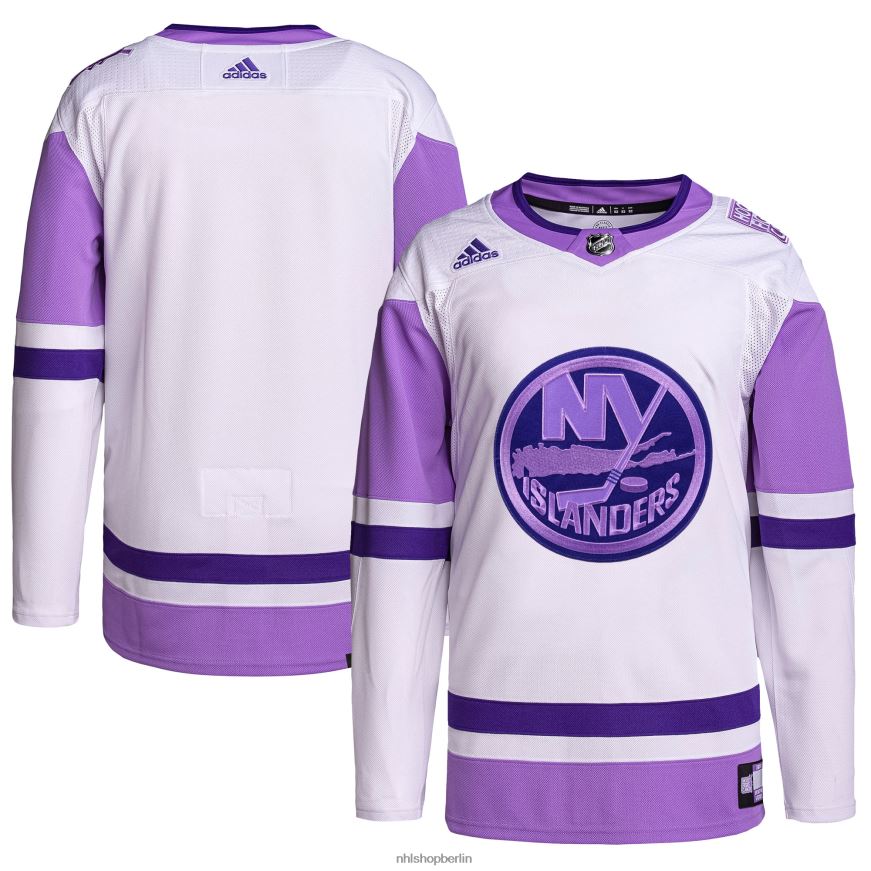 Männer NHL New York Islanders Adidas weiß/lila Hockey bekämpft Krebs Primegreen authentisches Blanko-Trainingstrikot Kleidung BF680T1223