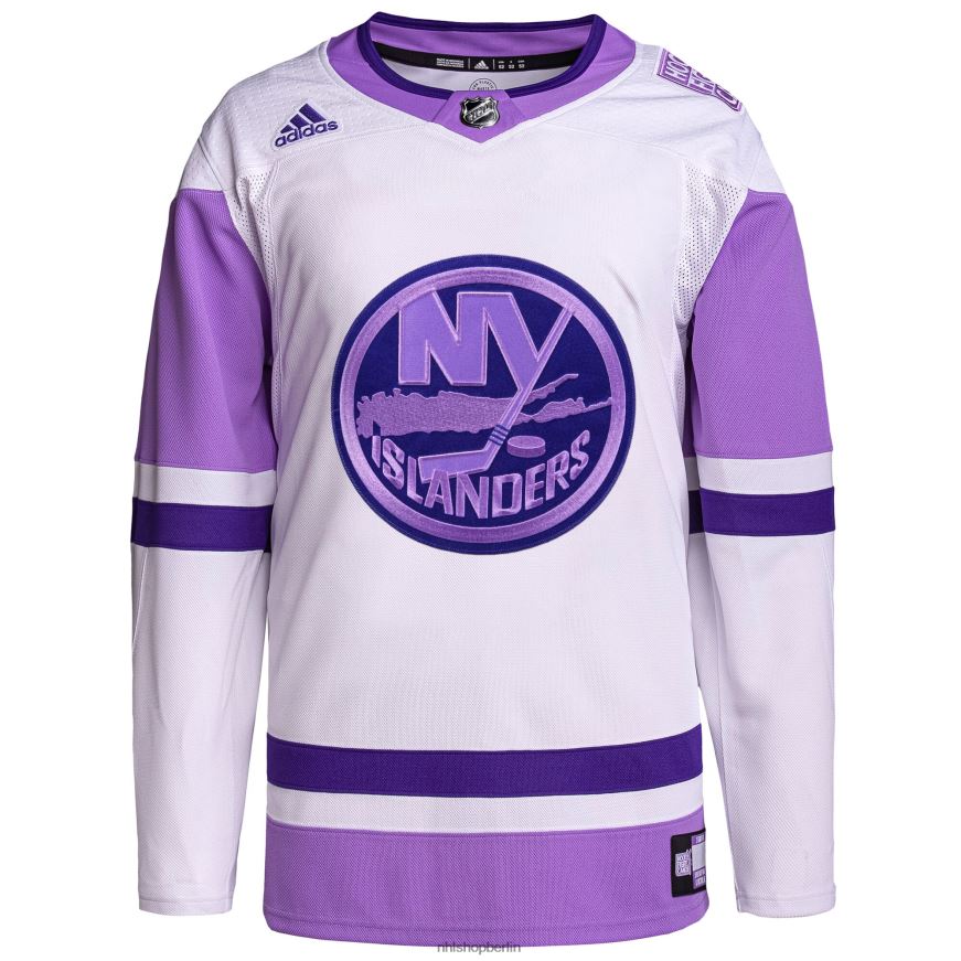 Männer NHL New York Islanders Adidas weiß/lila Hockey bekämpft Krebs Primegreen authentisches Blanko-Trainingstrikot Kleidung BF680T1223