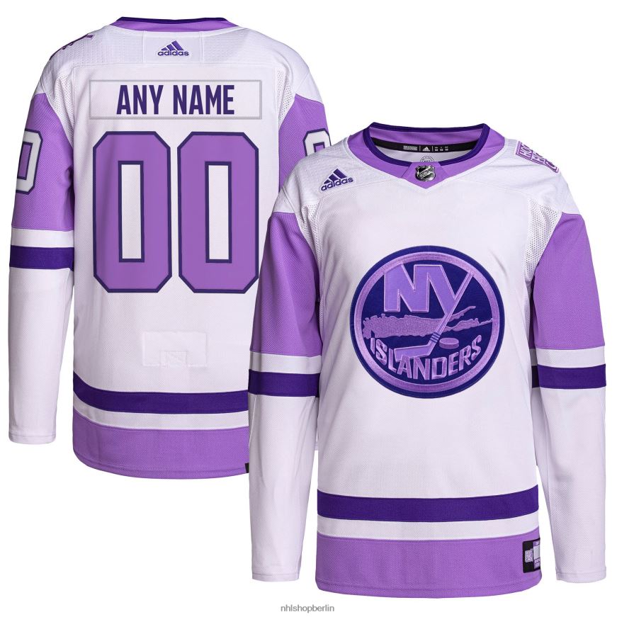 Männer NHL New York Islanders adidas weiß/lila Hockey bekämpft Krebs Primegreen authentisches individuelles Trikot Kleidung BF680T309