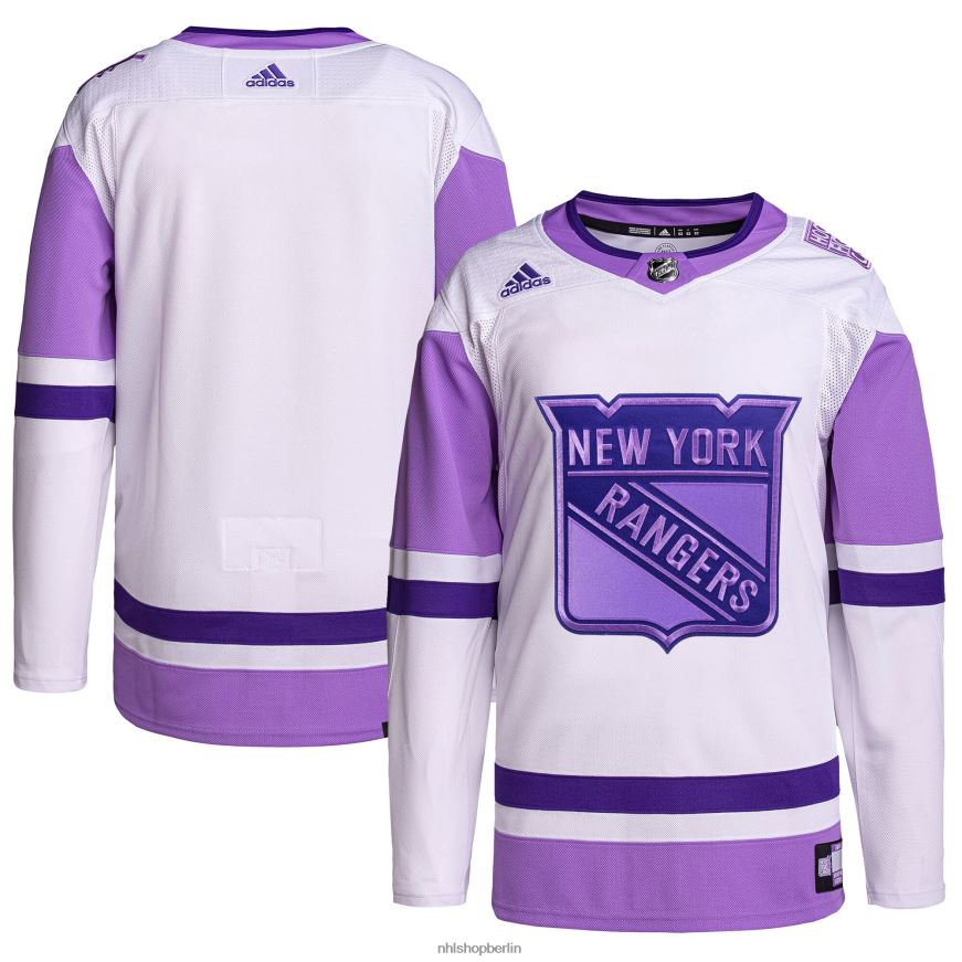 Männer NHL New York Rangers Adidas Weiß/Lila Hockey bekämpft Krebs Primegreen Authentisches Blanko-Trainingstrikot Kleidung BF680T1291