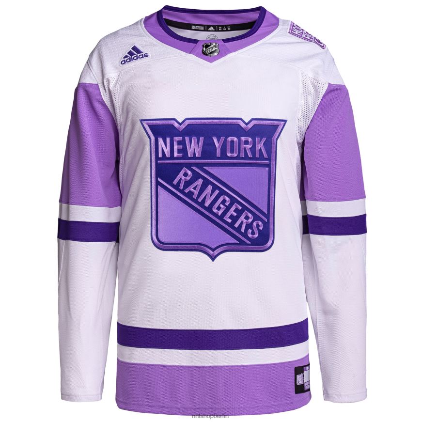 Männer NHL New York Rangers Adidas Weiß/Lila Hockey bekämpft Krebs Primegreen Authentisches Blanko-Trainingstrikot Kleidung BF680T1291