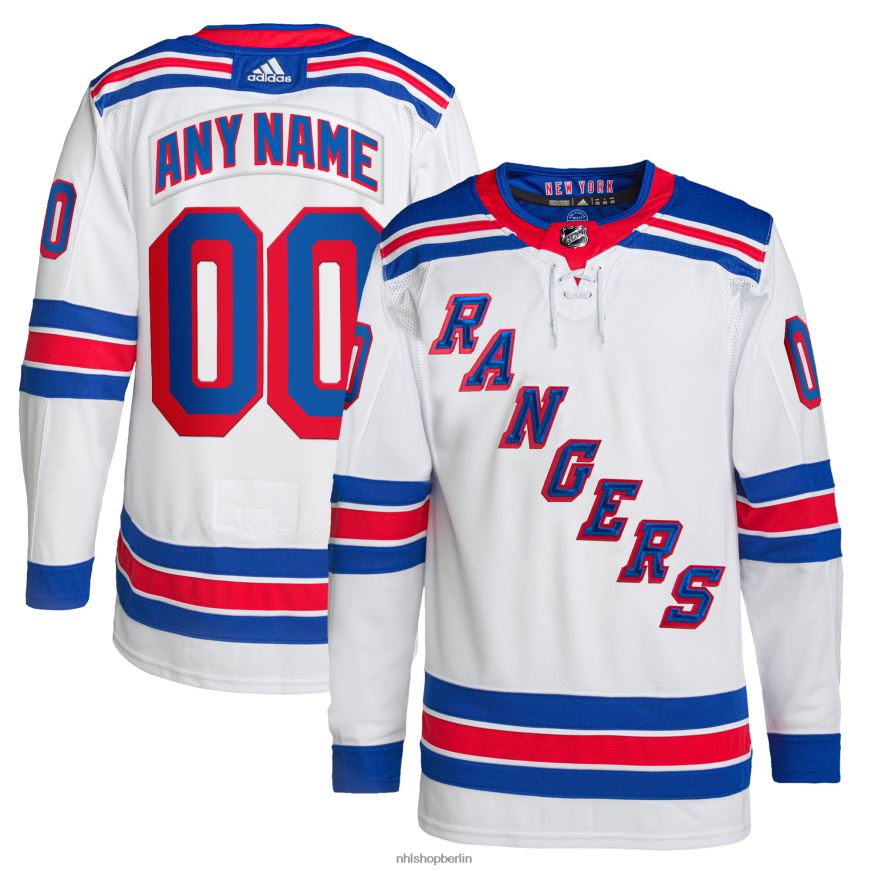 Männer NHL New York Rangers Adidas White Away Primegreen Authentic Pro Custom Trikot Kleidung BF680T61