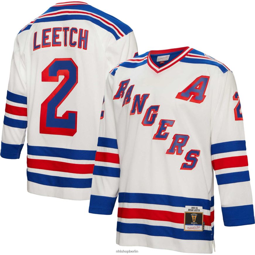 Männer NHL New York Rangers Brian Leetch Mitchell  Ness weißes Spielertrikot der blauen Linie von 1993 Kleidung BF680T721