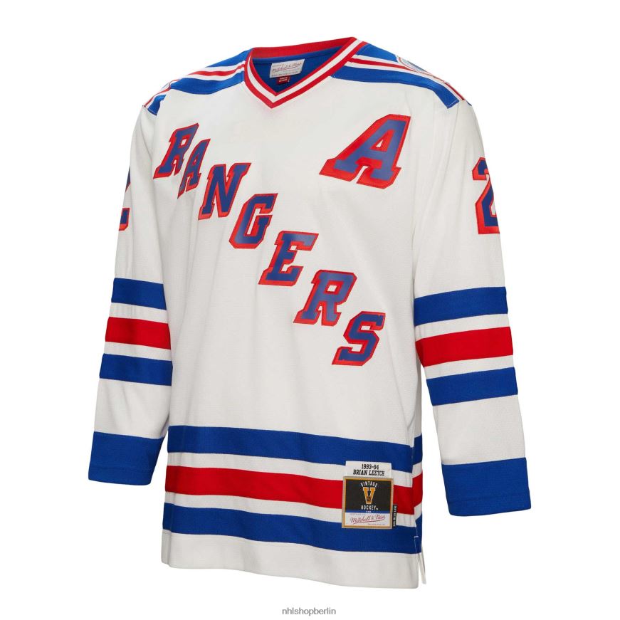 Männer NHL New York Rangers Brian Leetch Mitchell  Ness weißes Spielertrikot der blauen Linie von 1993 Kleidung BF680T721