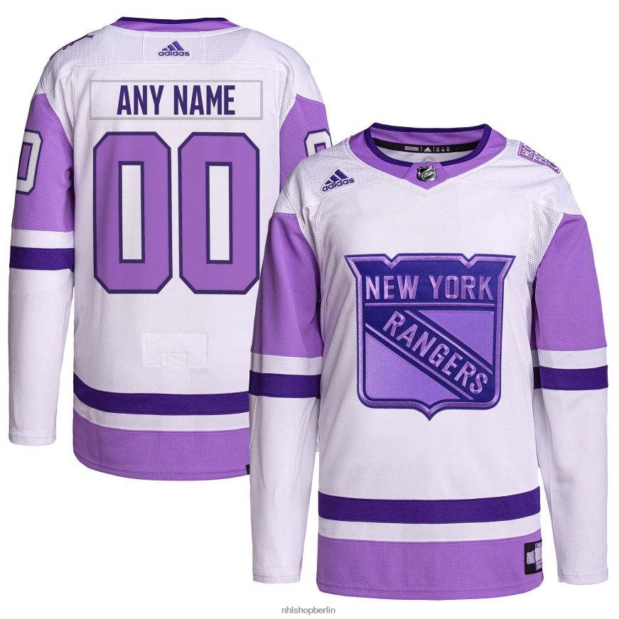 Männer NHL New York Rangers adidas weiß/lila Hockey bekämpft Krebs Primegreen authentisches individuelles Trikot Kleidung BF680T2125