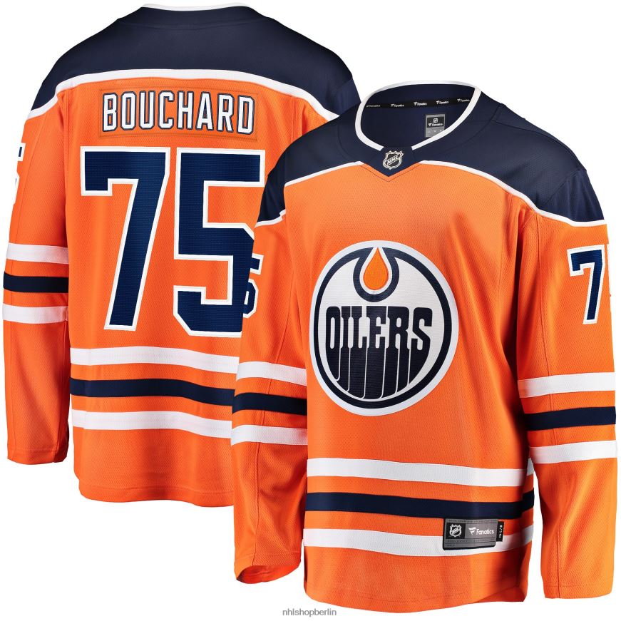 Männer NHL Orangefarbenes Breakaway-Heimtrikot der Edmonton Oilers mit Fanatics-Logo von Evan Bouchard Kleidung BF680T2029