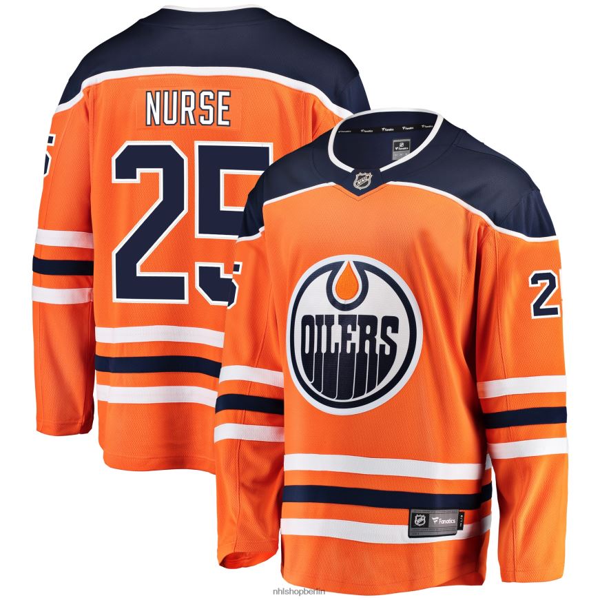 Männer NHL Orangefarbenes Breakaway-Spielertrikot der Edmonton Oilers mit Darnell Nurse Fanatics-Logo Kleidung BF680T1755