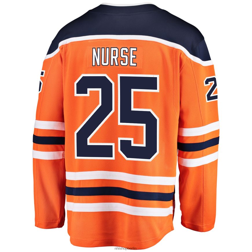 Männer NHL Orangefarbenes Breakaway-Spielertrikot der Edmonton Oilers mit Darnell Nurse Fanatics-Logo Kleidung BF680T1755