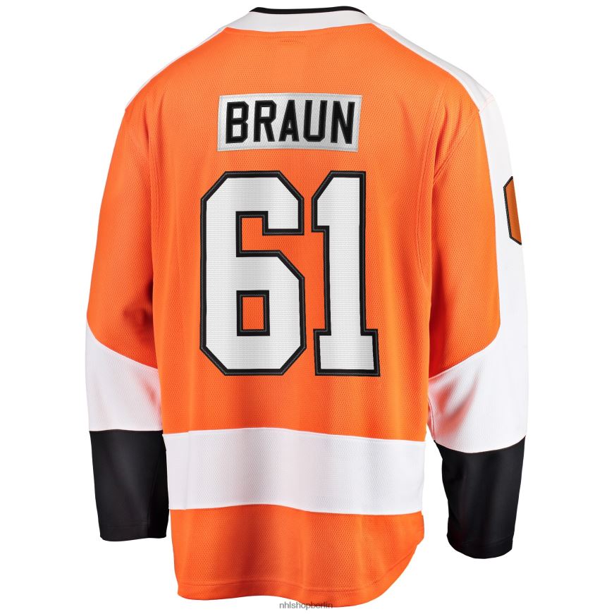 Männer NHL Orangefarbenes Breakaway-Spielertrikot der Philadelphia Flyers mit Justin Braun Fanatics-Logo Kleidung BF680T1739