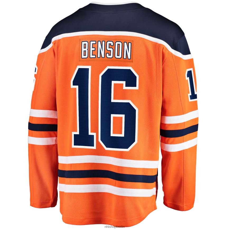 Männer NHL Orangefarbenes Heim-Ausreißer-Spielertrikot der Edmonton Oilers mit Fanatics-Logo von Tyler Benson Kleidung BF680T2028