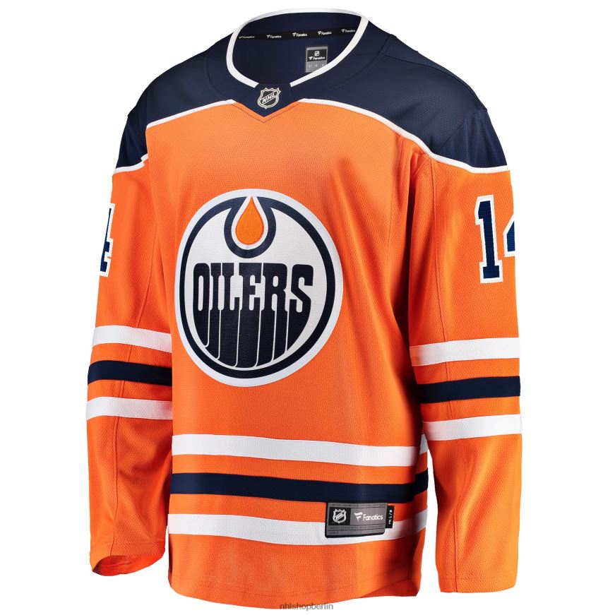 Männer NHL Orangefarbenes Heim-Ausreißertrikot der Edmonton Oilers mit Devin Shore Fanatics-Logo Kleidung BF680T2030