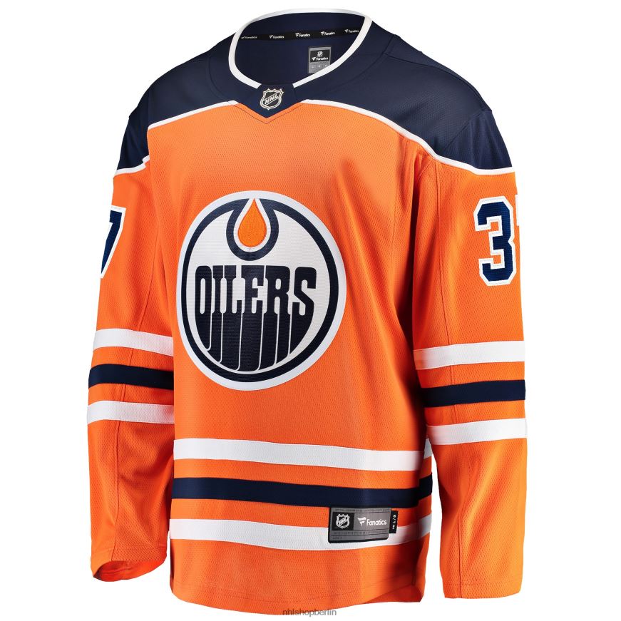 Männer NHL Orangefarbenes Home-Breakaway-Spielertrikot der Edmonton Oilers Warren Foegele mit Fanatics-Logo Kleidung BF680T2031