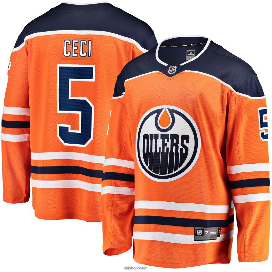 Männer NHL Orangefarbenes Home-Breakaway-Spielertrikot der Edmonton Oilers mit Fanatics-Logo von Cody Ceci Kleidung BF680T2032