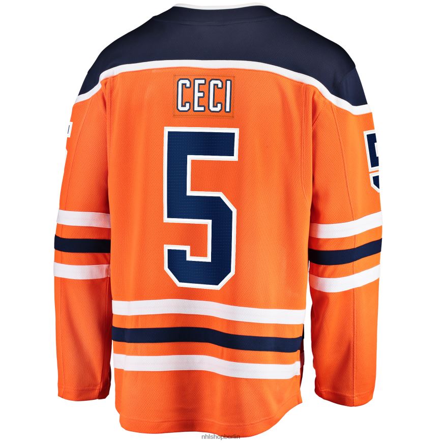 Männer NHL Orangefarbenes Home-Breakaway-Spielertrikot der Edmonton Oilers mit Fanatics-Logo von Cody Ceci Kleidung BF680T2032