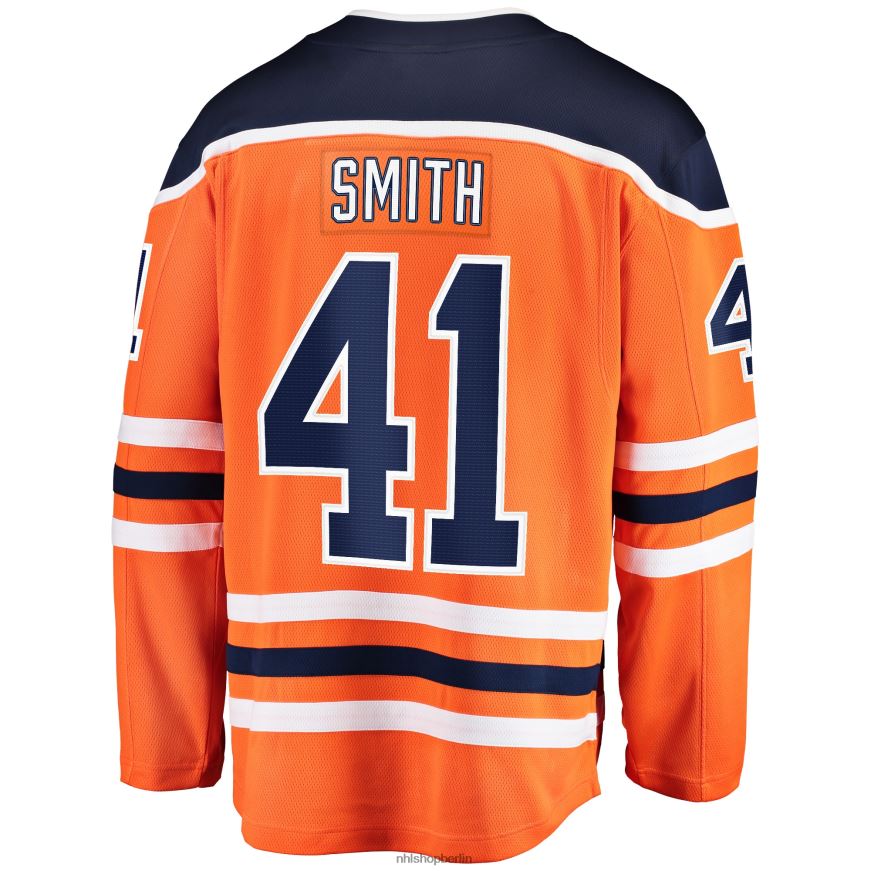 Männer NHL Orangefarbenes Spielertrikot der Edmonton Oilers mit Mike Smith Fanatics-Logo und Breakaway-Teamfarbe Kleidung BF680T1583