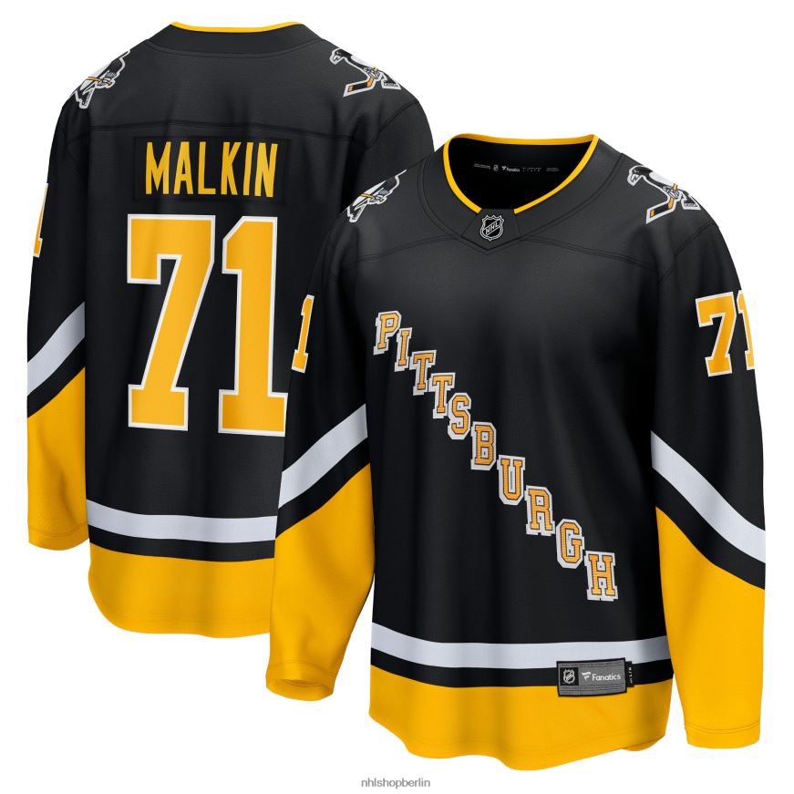 Männer NHL Pittsburgh Penguins Evgeni Malkin Fanatics gebrandetes schwarzes 2021/22 alternatives Premier Breakaway-Spielertrikot Kleidung BF680T1091