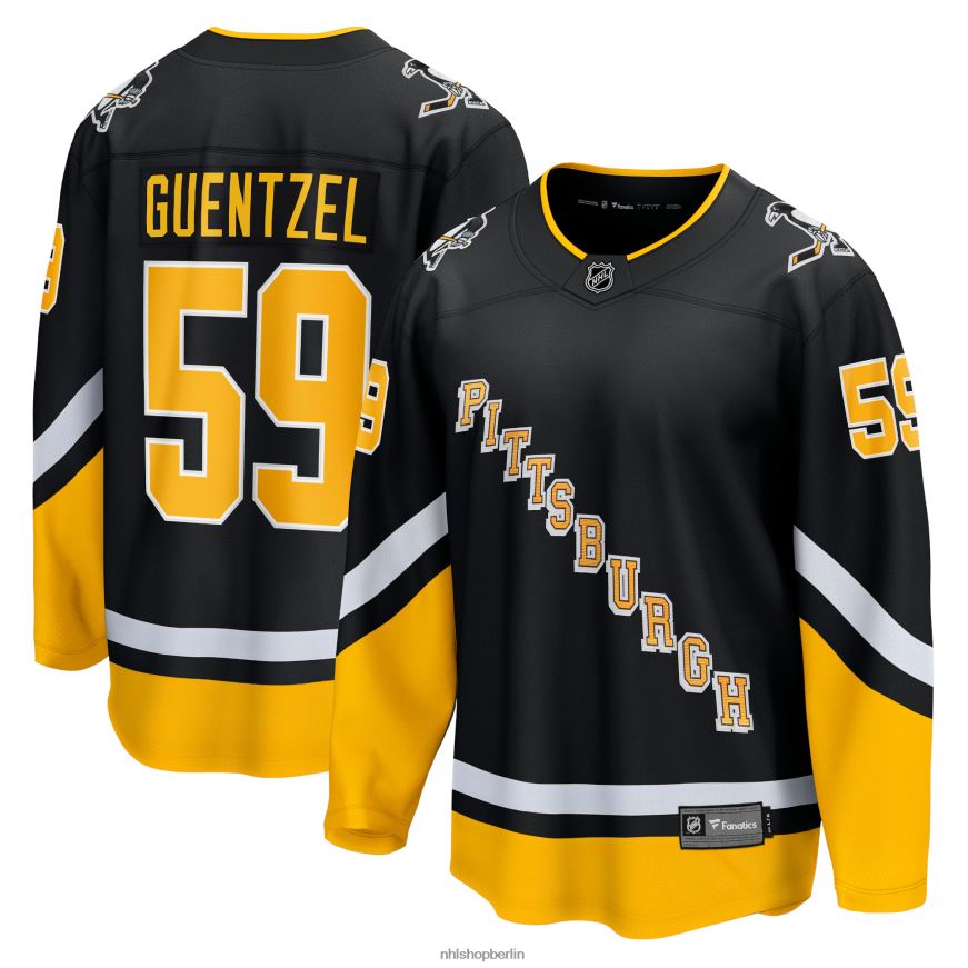 Männer NHL Pittsburgh Penguins Jake Guentzel Fanatics gebrandetes schwarzes 2021/22 alternatives Premier Breakaway-Spielertrikot Kleidung BF680T147