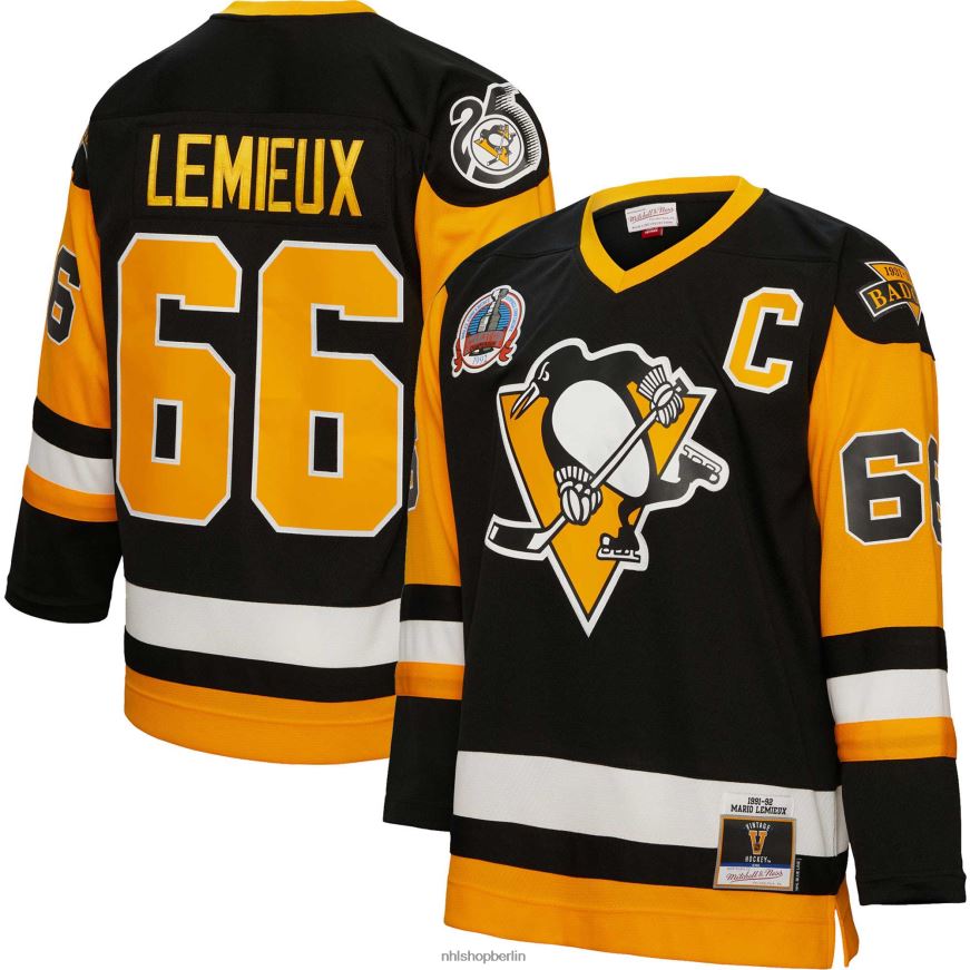 Männer NHL Pittsburgh Penguins Mario Lemieux Mitchell  Ness schwarzes 1991 Blue Line Player-Trikot Kleidung BF680T327