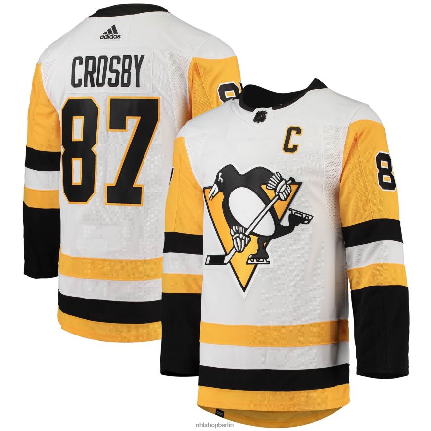 Männer NHL Pittsburgh Penguins Sidney Crosby Adidas Weißes Away Captain Patch Primegreen Authentisches Profispieler-Trikot Kleidung BF680T1282