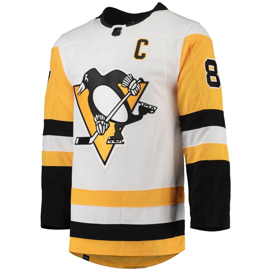 Männer NHL Pittsburgh Penguins Sidney Crosby Adidas Weißes Away Captain Patch Primegreen Authentisches Profispieler-Trikot Kleidung BF680T1282