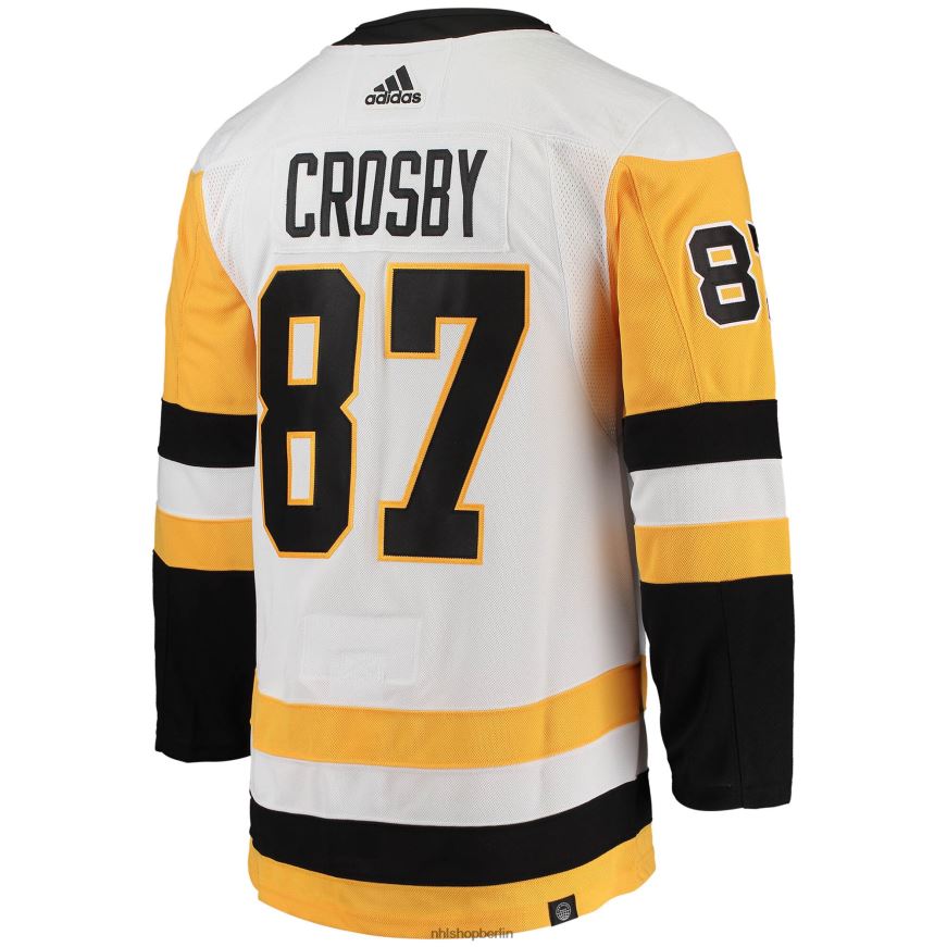 Männer NHL Pittsburgh Penguins Sidney Crosby Adidas Weißes Away Captain Patch Primegreen Authentisches Profispieler-Trikot Kleidung BF680T1282