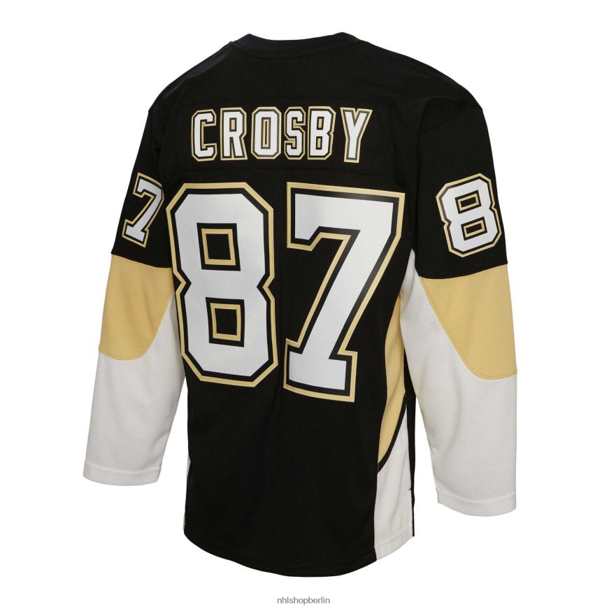 Männer NHL Pittsburgh Penguins Sidney Crosby Mitchell  Ness schwarzes Spielertrikot 2008 mit blauer Linie Kleidung BF680T138