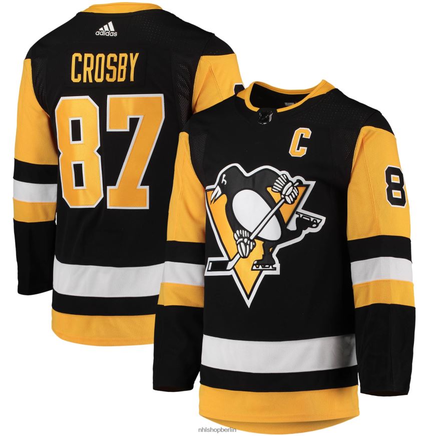 Männer NHL Pittsburgh Penguins Sidney Crosby adidas Black Home Captain Patch Primegreen Authentisches Profispieler-Trikot Kleidung BF680T26