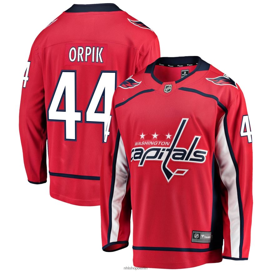 Männer NHL Rotes Breakaway-Heimspielertrikot der Washington Capitals Brooks mit Orpik-Fanatiker-Logo Kleidung BF680T2122