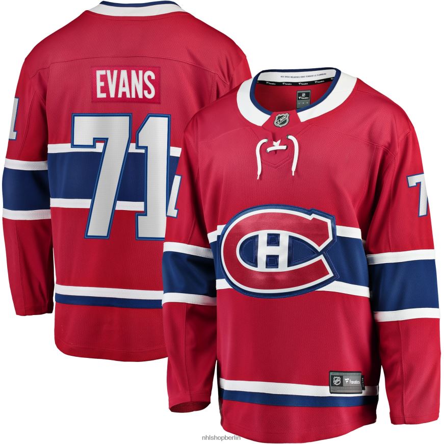 Männer NHL Rotes Breakaway-Heimtrikot der Montreal Canadiens mit Fanatics-Logo von Jake Evans Kleidung BF680T1828