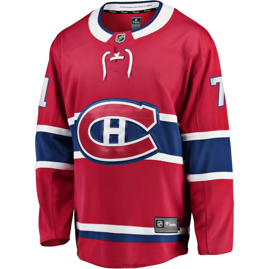 Männer NHL Rotes Breakaway-Heimtrikot der Montreal Canadiens mit Fanatics-Logo von Jake Evans Kleidung BF680T1828