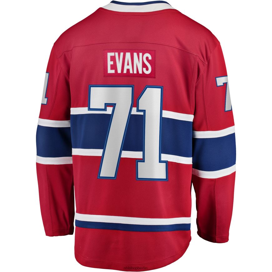 Männer NHL Rotes Breakaway-Heimtrikot der Montreal Canadiens mit Fanatics-Logo von Jake Evans Kleidung BF680T1828